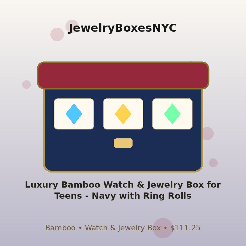 Luxury Bamboo Watch & Jewelry Box for Teens - Navy with Ring Rolls