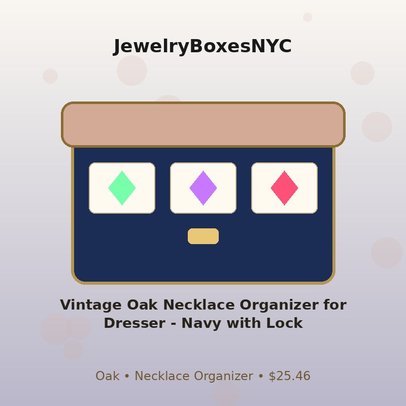 Vintage Oak Necklace Organizer for Dresser - Navy with Lock