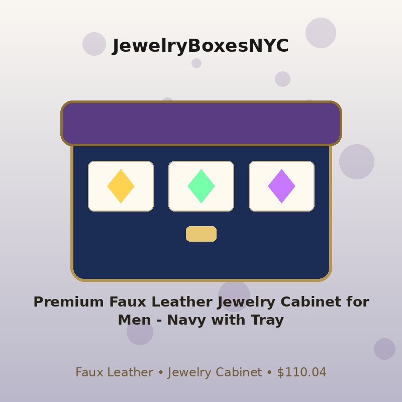 Premium Faux Leather Jewelry Cabinet for Men - Navy with Tray