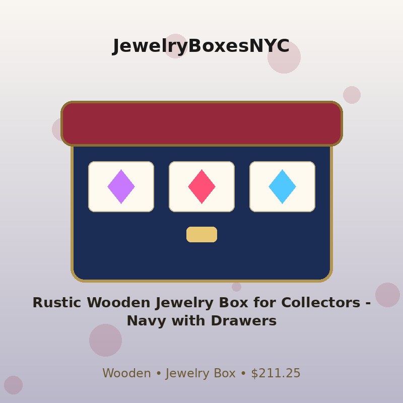 Rustic Wooden Jewelry Box for Collectors - Navy with Drawers