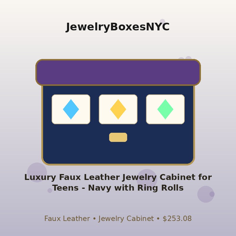 Luxury Faux Leather Jewelry Cabinet for Teens - Navy with Ring Rolls