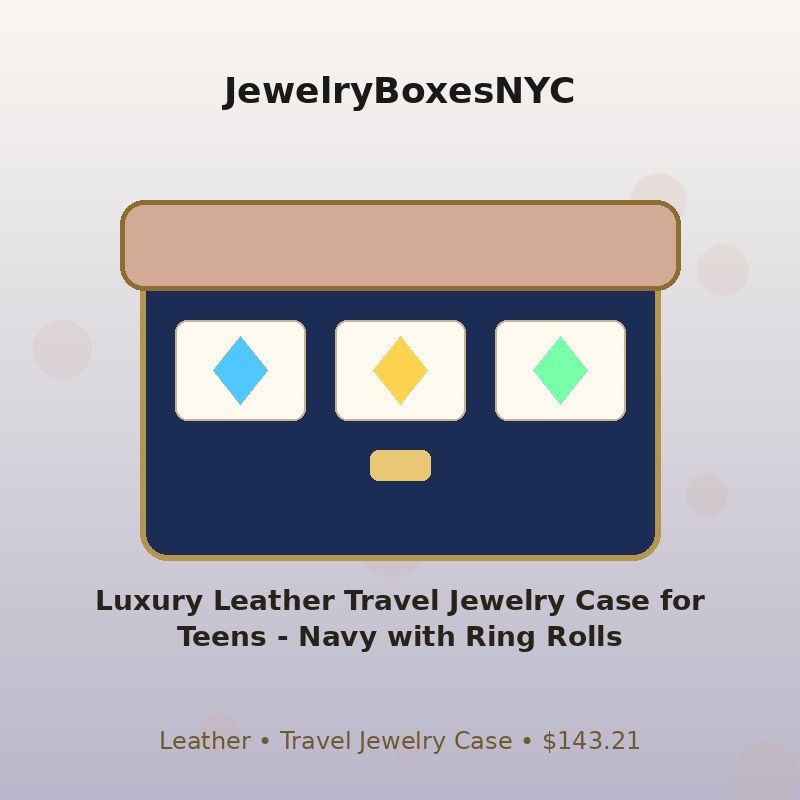 Luxury Leather Travel Jewelry Case for Teens - Navy with Ring Rolls