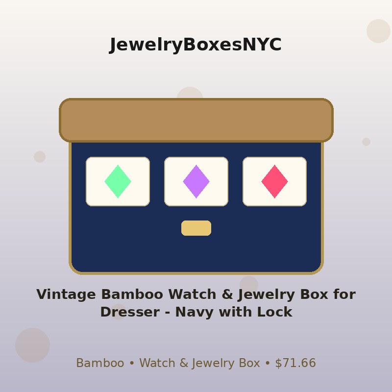 Vintage Bamboo Watch & Jewelry Box for Dresser - Navy with Lock