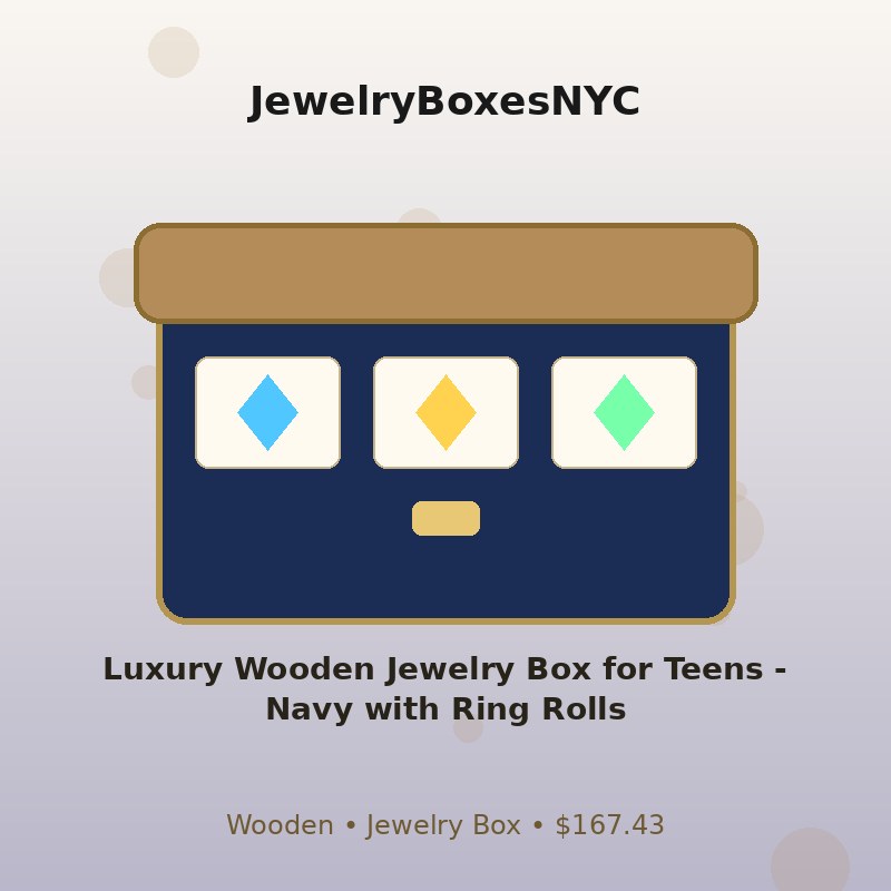 Luxury Wooden Jewelry Box for Teens - Navy with Ring Rolls