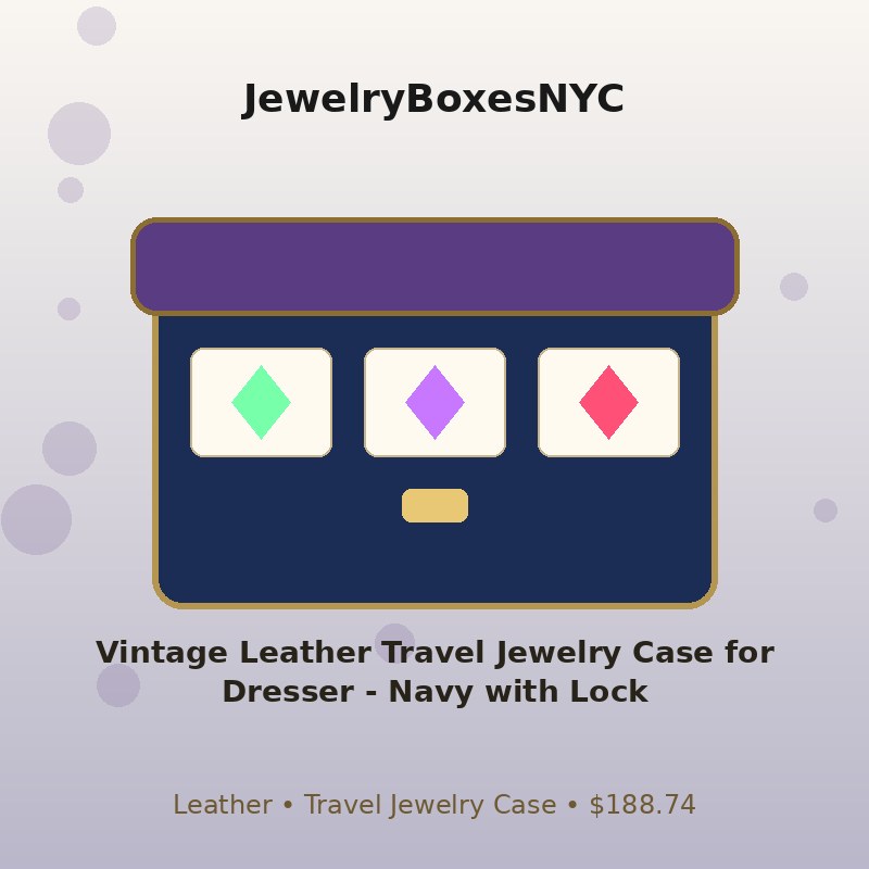 Vintage Leather Travel Jewelry Case for Dresser - Navy with Lock