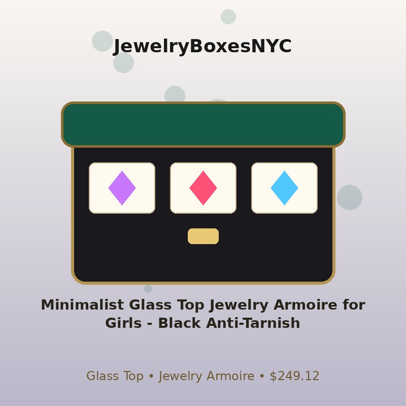 Minimalist Glass Top Jewelry Armoire for Girls - Black Anti-Tarnish