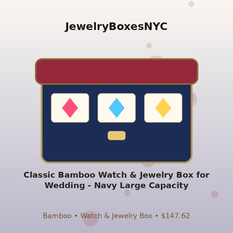 Classic Bamboo Watch & Jewelry Box for Wedding - Navy Large Capacity