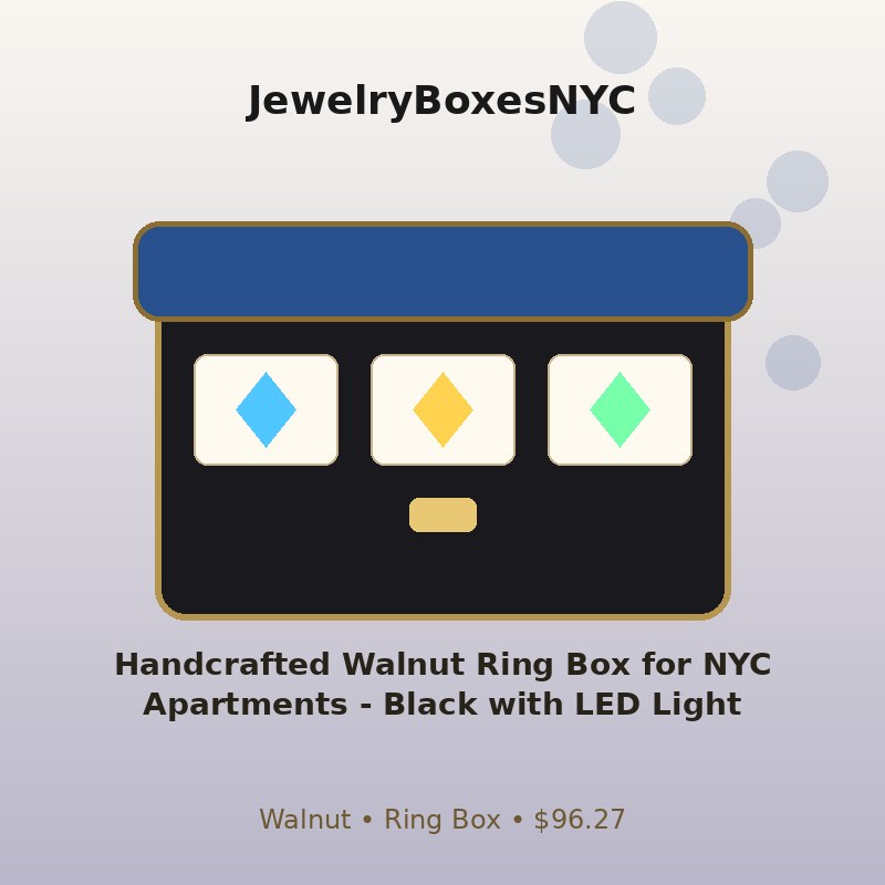 Handcrafted Walnut Ring Box for NYC Apartments - Black with LED Light