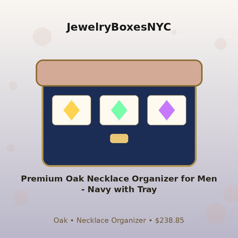 Premium Oak Necklace Organizer for Men - Navy with Tray