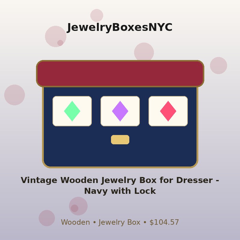 Vintage Wooden Jewelry Box for Dresser - Navy with Lock
