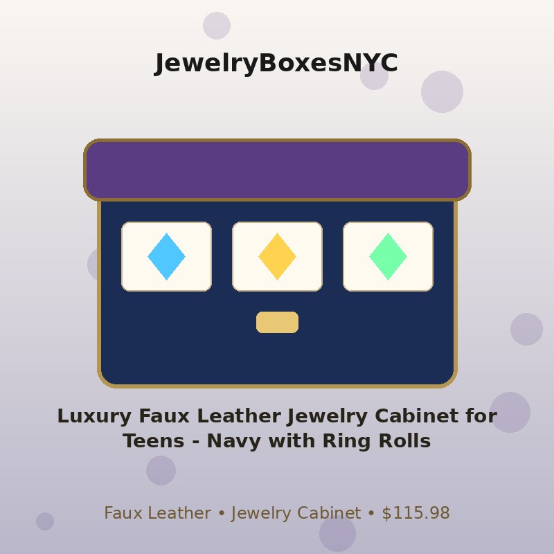 Luxury Faux Leather Jewelry Cabinet for Teens - Navy with Ring Rolls
