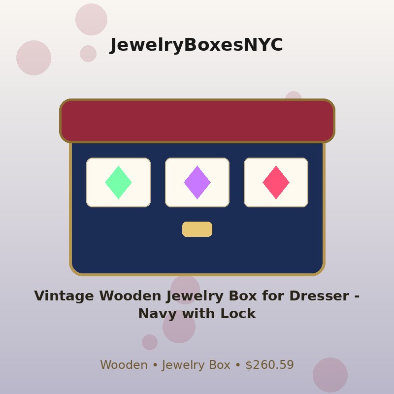 Vintage Wooden Jewelry Box for Dresser - Navy with Lock