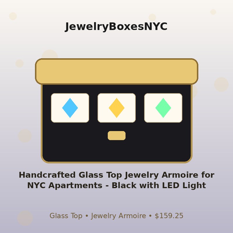 Handcrafted Glass Top Jewelry Armoire for NYC Apartments - Black with LED Light