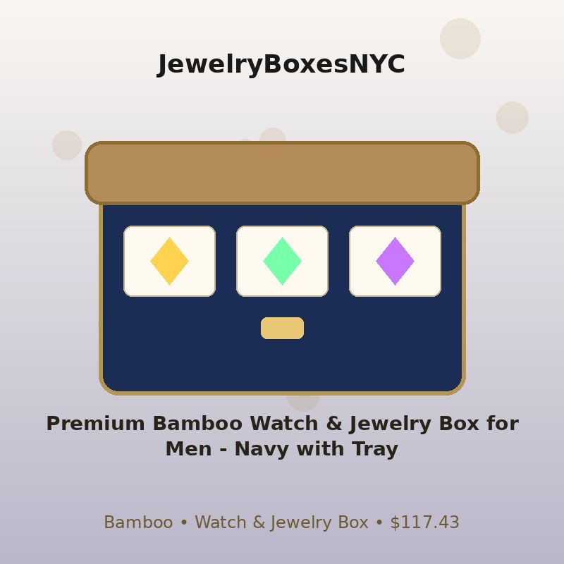 Premium Bamboo Watch & Jewelry Box for Men - Navy with Tray