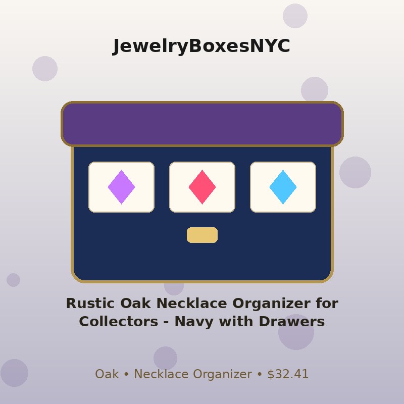 Rustic Oak Necklace Organizer for Collectors - Navy with Drawers