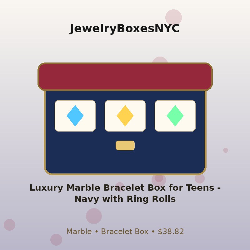 Luxury Marble Bracelet Box for Teens - Navy with Ring Rolls