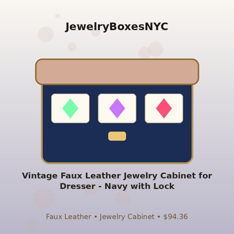 Vintage Faux Leather Jewelry Cabinet for Dresser - Navy with Lock