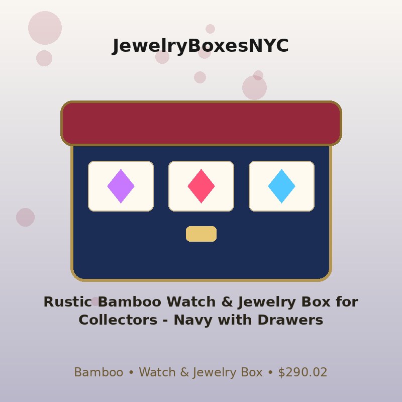 Rustic Bamboo Watch & Jewelry Box for Collectors - Navy with Drawers