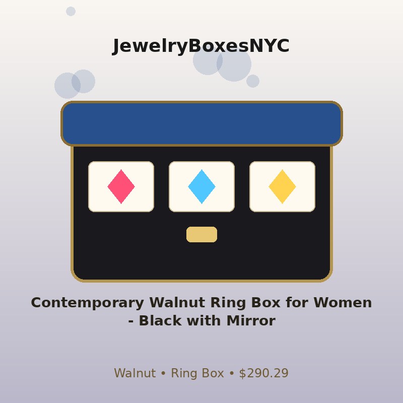 Contemporary Walnut Ring Box for Women - Black with Mirror