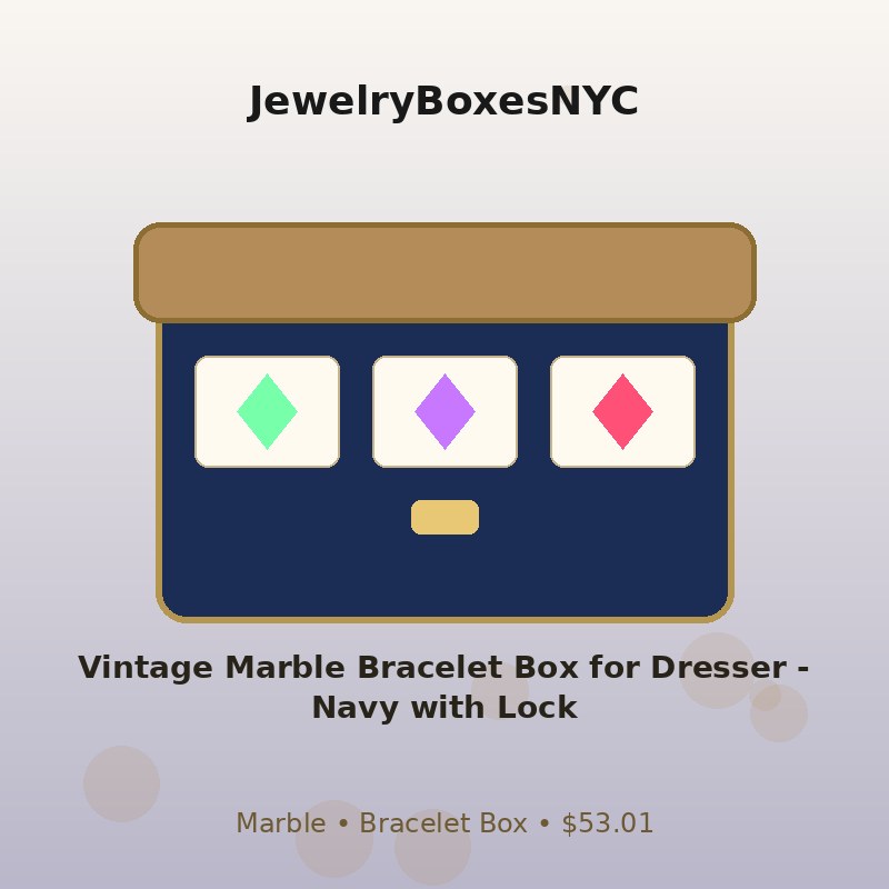 Vintage Marble Bracelet Box for Dresser - Navy with Lock