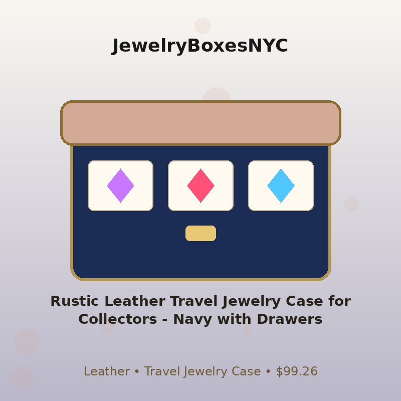 Rustic Leather Travel Jewelry Case for Collectors - Navy with Drawers