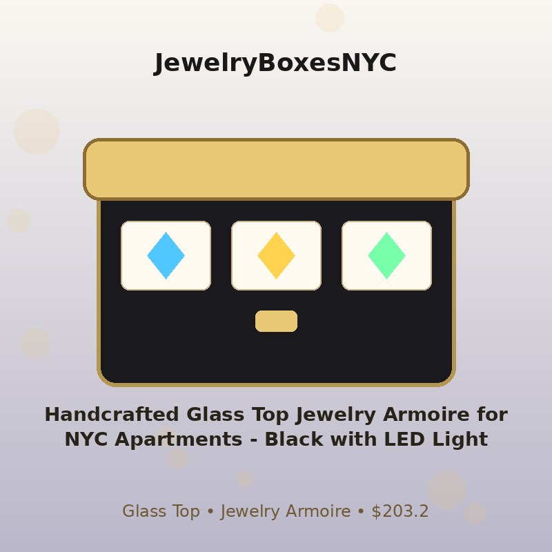 Handcrafted Glass Top Jewelry Armoire for NYC Apartments - Black with LED Light