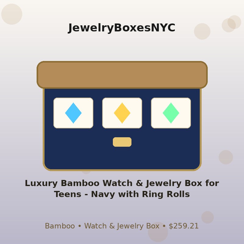 Luxury Bamboo Watch & Jewelry Box for Teens - Navy with Ring Rolls