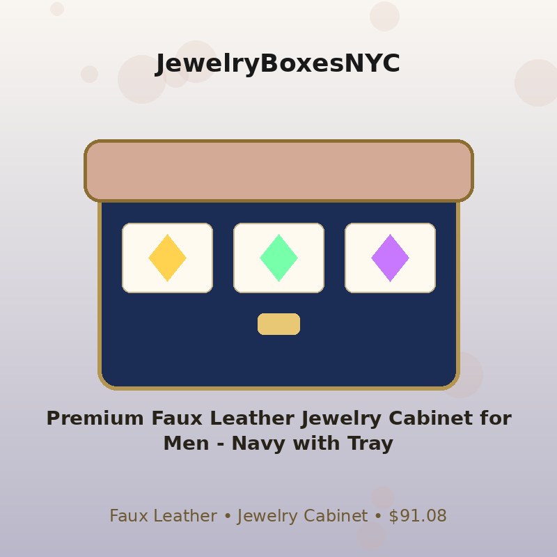 Premium Faux Leather Jewelry Cabinet for Men - Navy with Tray