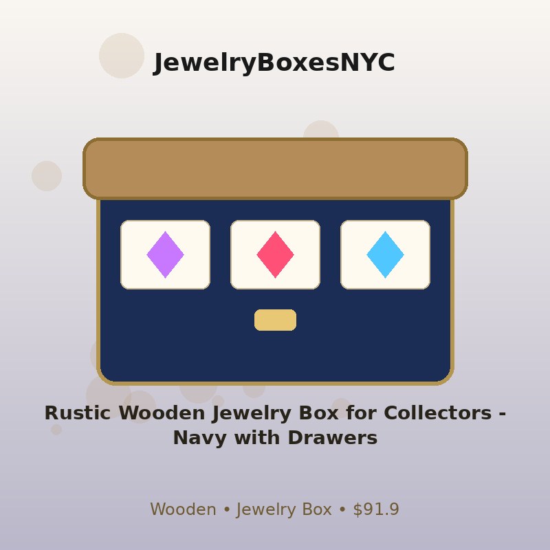 Rustic Wooden Jewelry Box for Collectors - Navy with Drawers