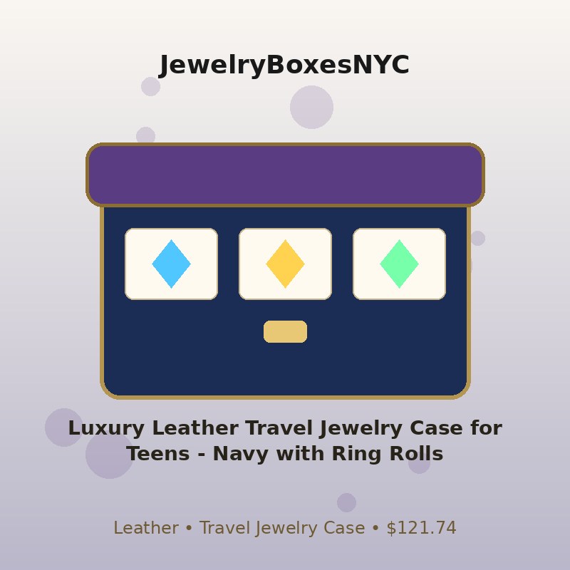 Luxury Leather Travel Jewelry Case for Teens - Navy with Ring Rolls