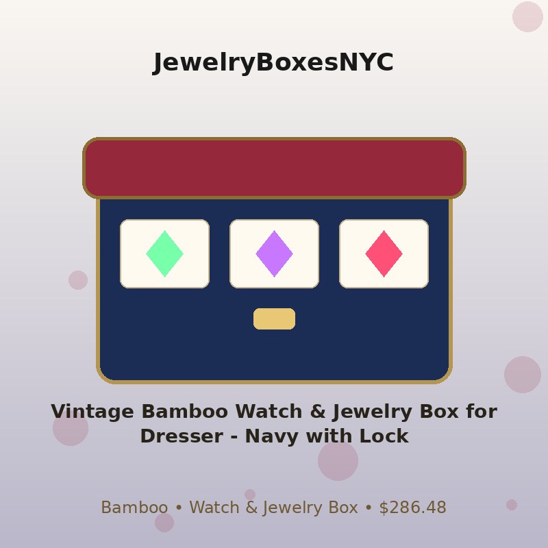 Vintage Bamboo Watch & Jewelry Box for Dresser - Navy with Lock