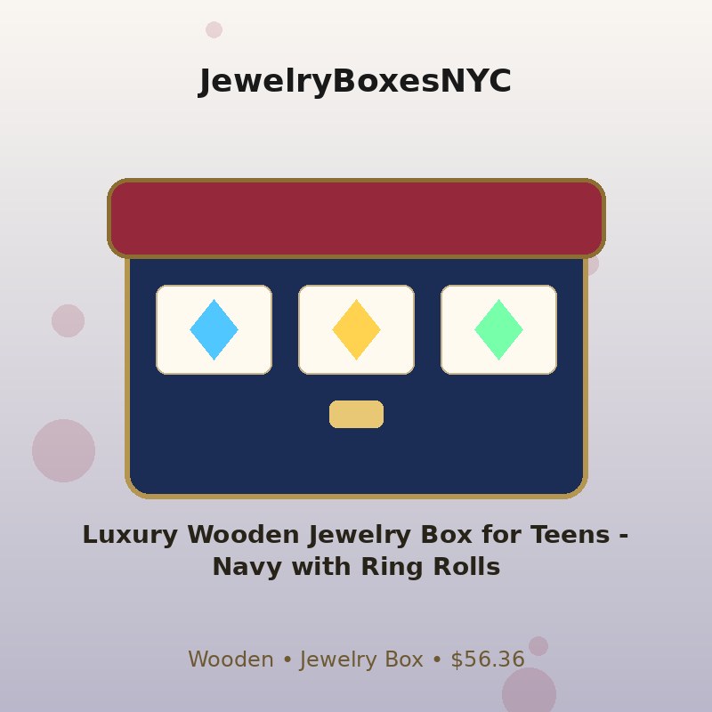 Luxury Wooden Jewelry Box for Teens - Navy with Ring Rolls
