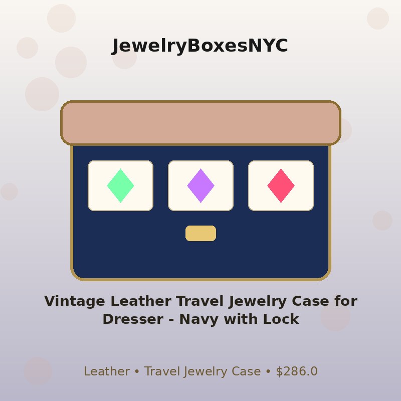 Vintage Leather Travel Jewelry Case for Dresser - Navy with Lock