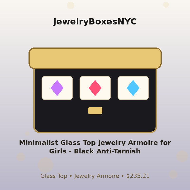 Minimalist Glass Top Jewelry Armoire for Girls - Black Anti-Tarnish