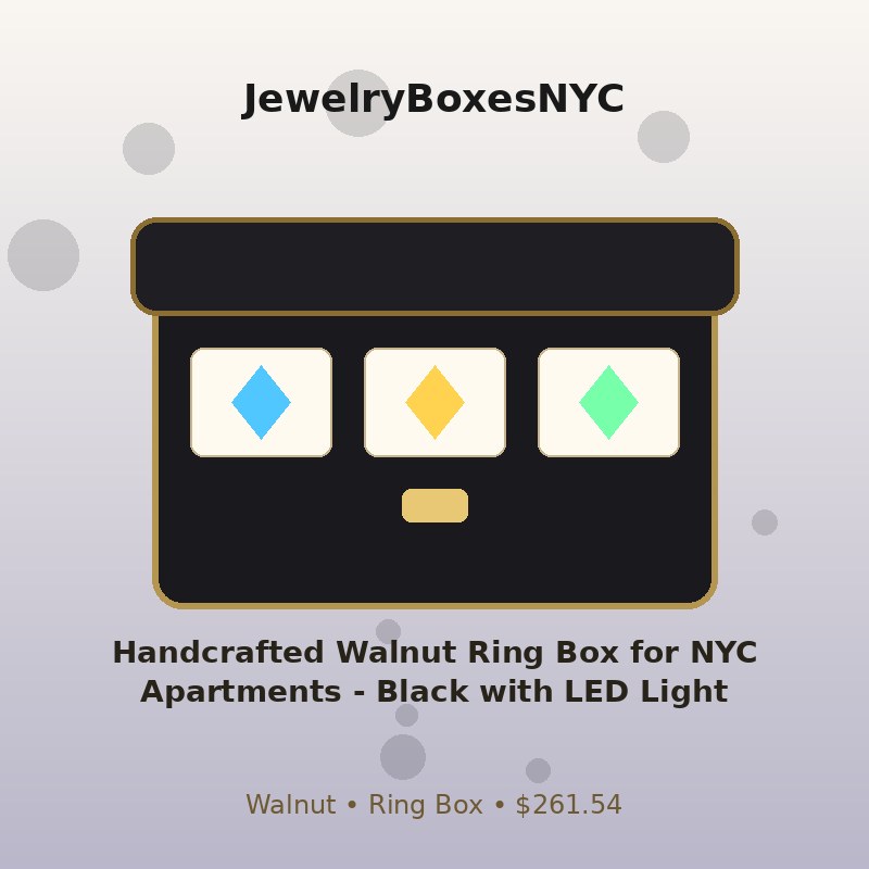 Handcrafted Walnut Ring Box for NYC Apartments - Black with LED Light