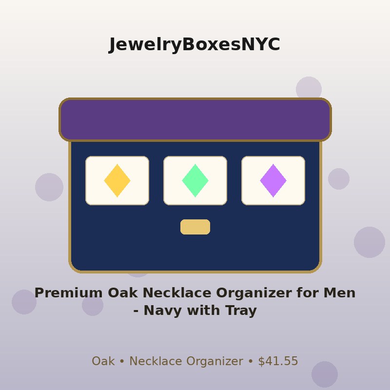 Premium Oak Necklace Organizer for Men - Navy with Tray