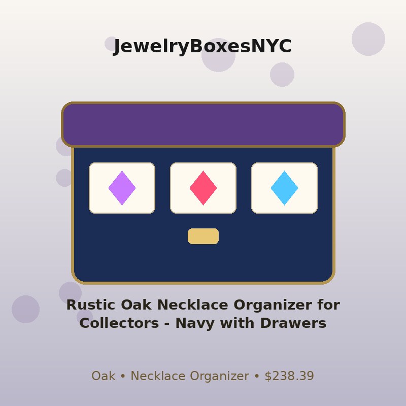 Rustic Oak Necklace Organizer for Collectors - Navy with Drawers