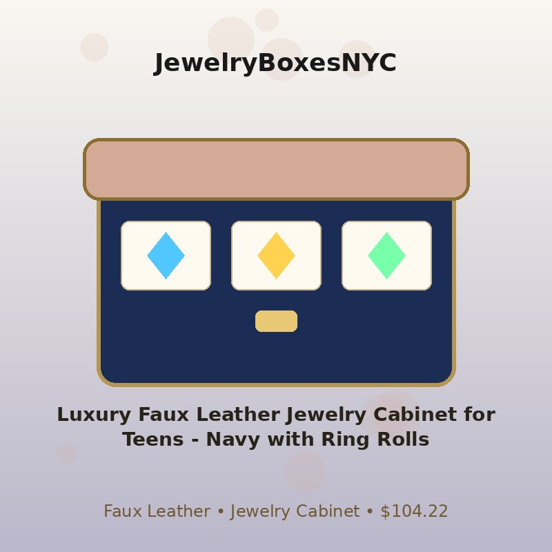 Luxury Faux Leather Jewelry Cabinet for Teens - Navy with Ring Rolls