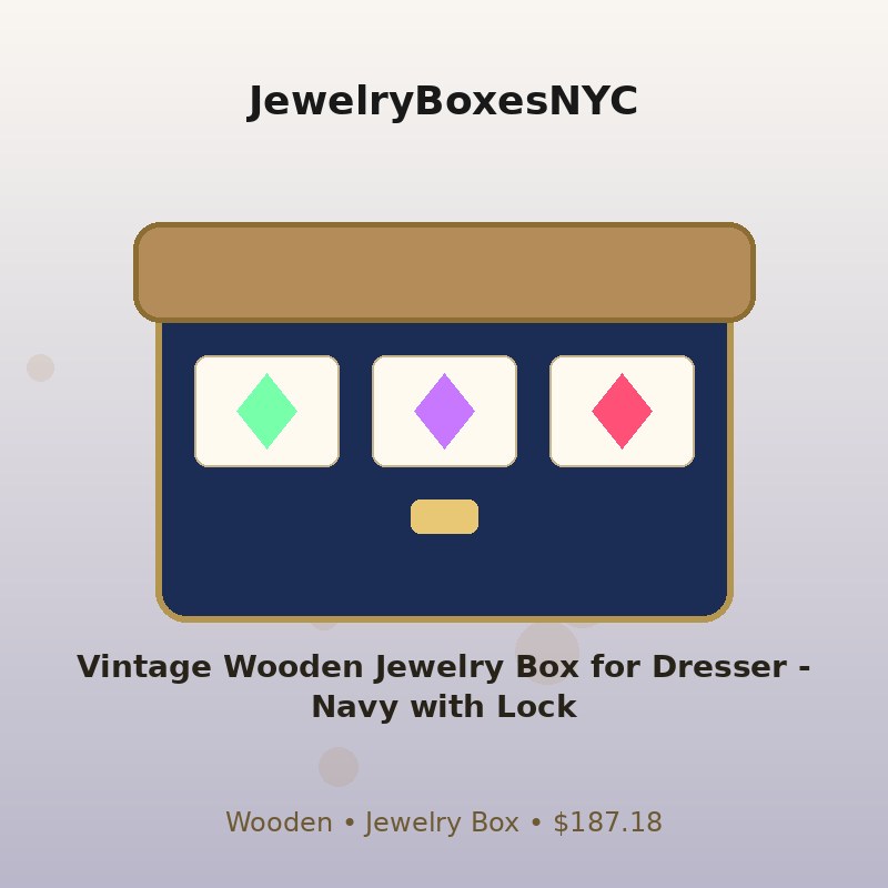 Vintage Wooden Jewelry Box for Dresser - Navy with Lock