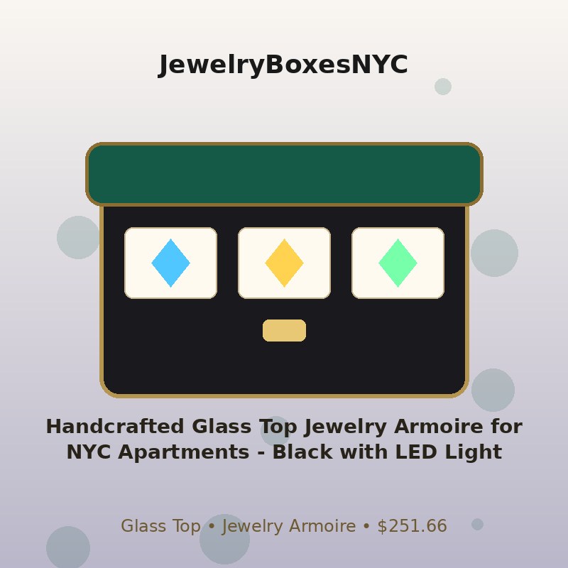 Handcrafted Glass Top Jewelry Armoire for NYC Apartments - Black with LED Light