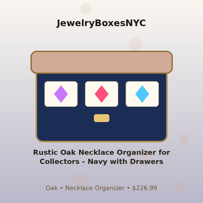 Rustic Oak Necklace Organizer for Collectors - Navy with Drawers
