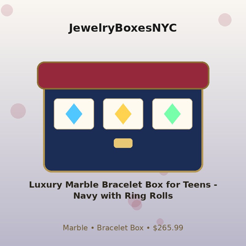 Luxury Marble Bracelet Box for Teens - Navy with Ring Rolls