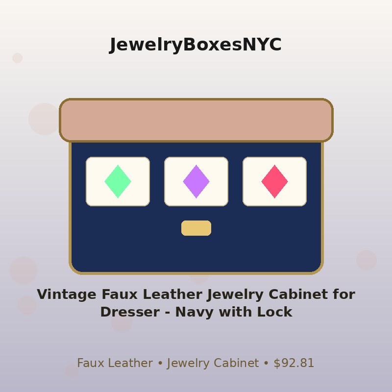 Vintage Faux Leather Jewelry Cabinet for Dresser - Navy with Lock