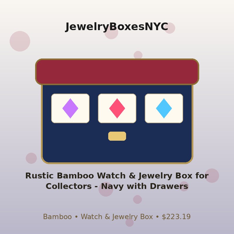 Rustic Bamboo Watch & Jewelry Box for Collectors - Navy with Drawers