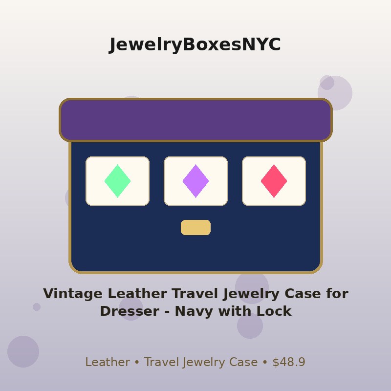 Vintage Leather Travel Jewelry Case for Dresser - Navy with Lock
