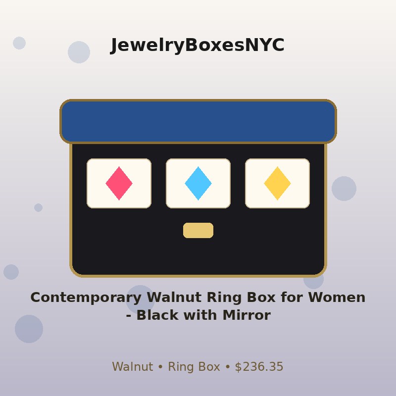 Contemporary Walnut Ring Box for Women - Black with Mirror