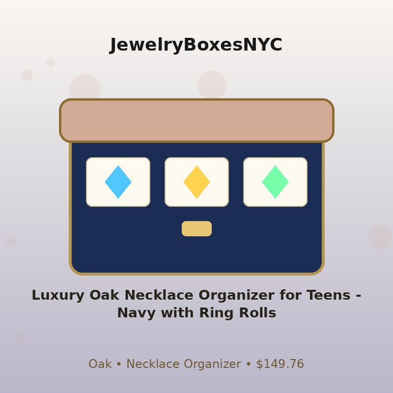 Luxury Oak Necklace Organizer for Teens - Navy with Ring Rolls