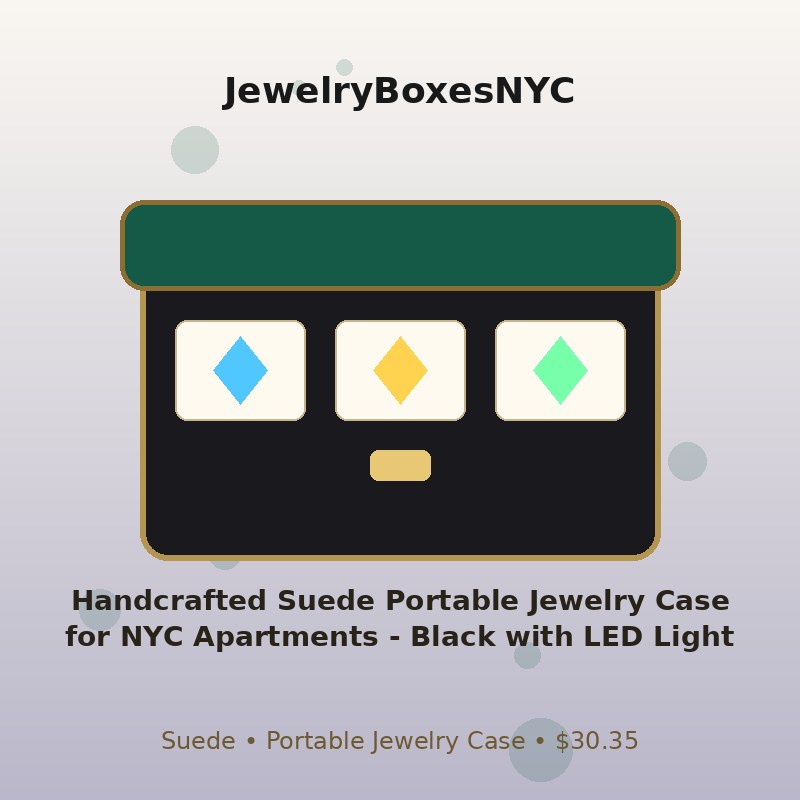 Handcrafted Suede Portable Jewelry Case for NYC Apartments - Black with LED Light