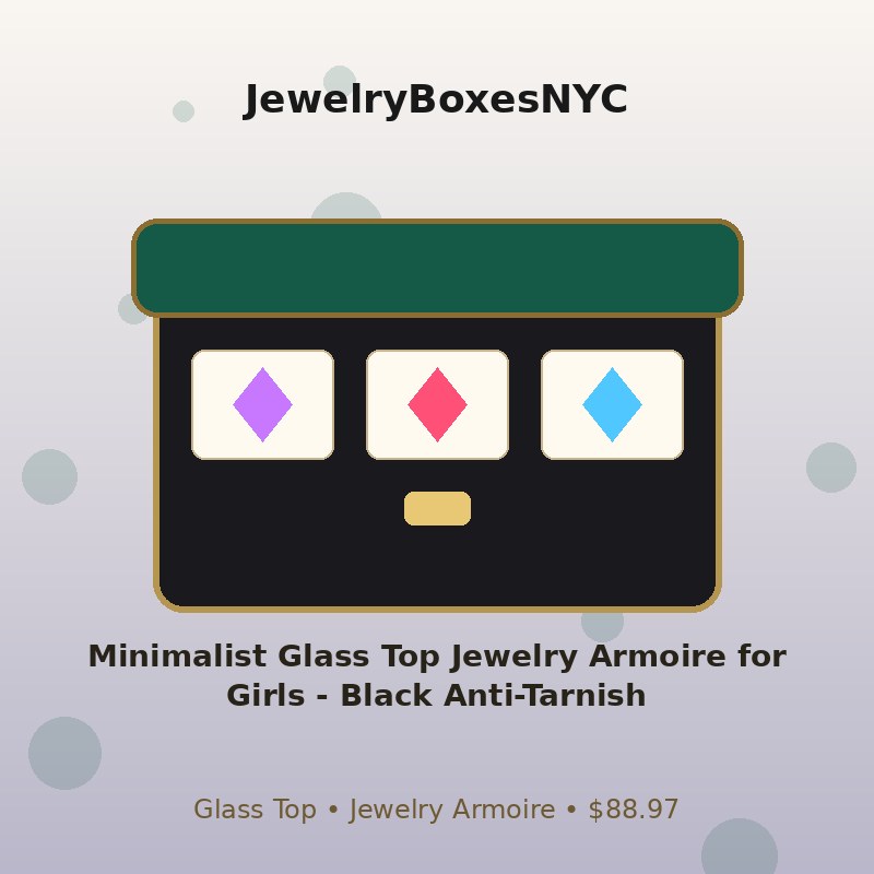 Minimalist Glass Top Jewelry Armoire for Girls - Black Anti-Tarnish