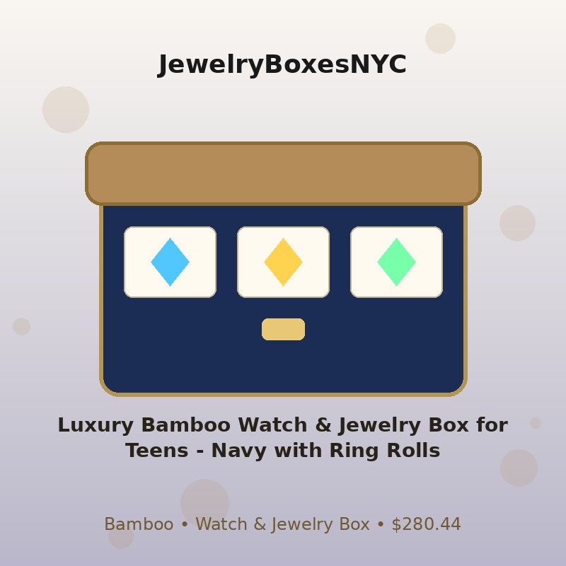 Luxury Bamboo Watch & Jewelry Box for Teens - Navy with Ring Rolls